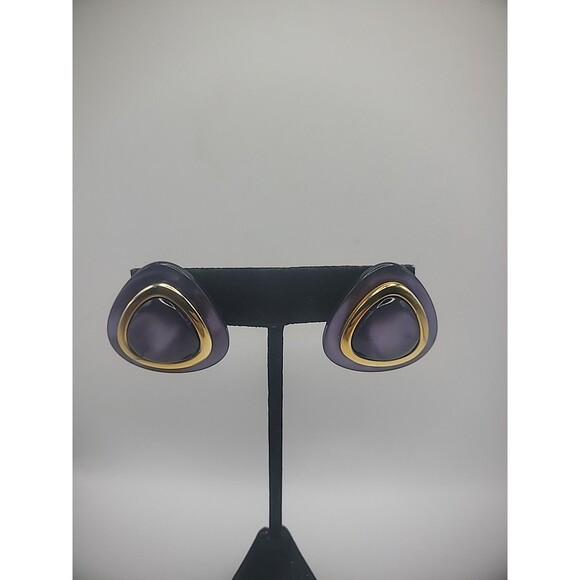 Vintage Earrings Pierced Stud Post Purple Gold Tone Jewelry Costume - Picture 3 of 12